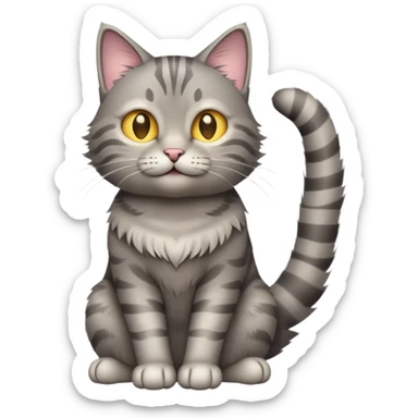 cinematic-[grey tabby cat]-realistic-full-body-sitting-emoji,-tail-curled-playfully-around-its-paws,-head-tilted-dramatically,-scruffy-[grey]-fur,-simplified-yet-realistic-focused-features,-highly-detailed,-glowing-with-an-almost-sarcastic-glow sticker