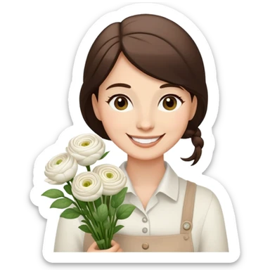 women florists with white ￼ranunculus  sticker