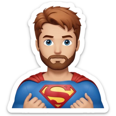 Adult Superman-with redish brownish messy hair-full neatly trimmed beard-blue eyes-hand heart  sticker