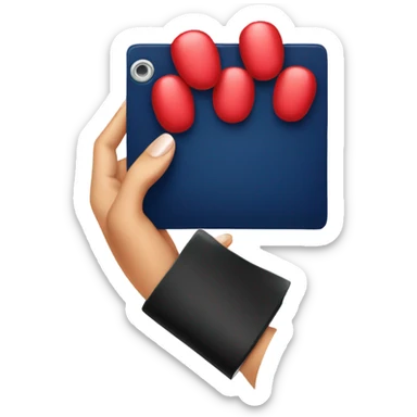 a female hand with a red manicure holds a dark blue notepad sticker