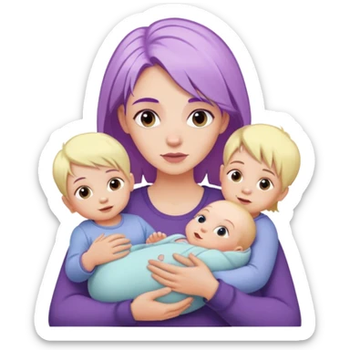 White woman with purple hair holding a baby with other little white kids with blonde hair around her sticker