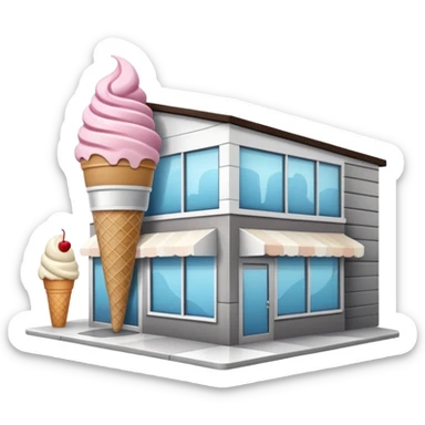 ice cream store at an angle, modern building wood, gray, white materials modern, at an angle sticker