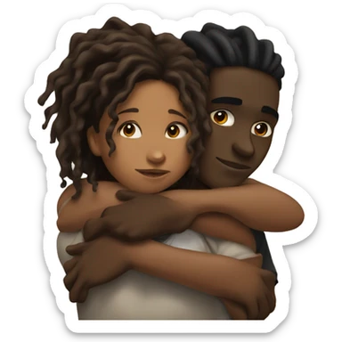 Brown girl with wavy hair hugging black boy who has dreads  sticker
