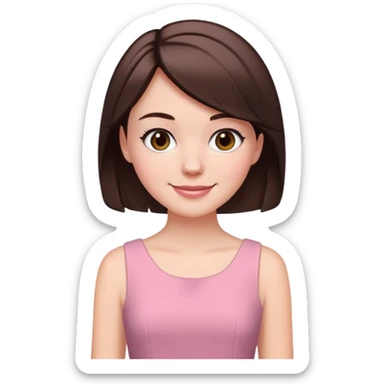 A white girl who has a short black but raised brown hair nice smile pink dress  sticker