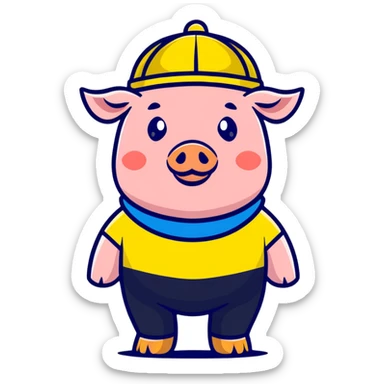 President Zelensky's head on a pig body wearing a yellow and blue hat sticker