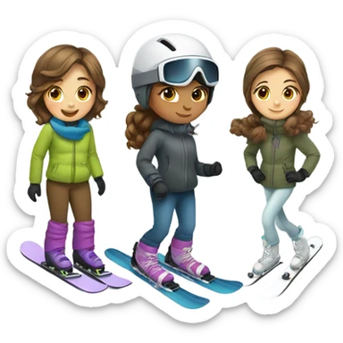 girl skiing and girl snowboarding with brown hair  sticker