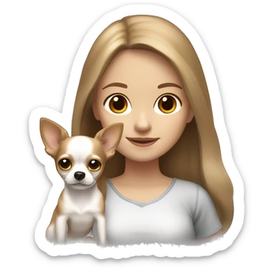 medium light brown hair girl with white long haired Chihuahua (with light brown ears) sticker
