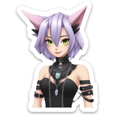 cool punk kawaii anime edgy distinguished pretty elegant beautiful fantasy black ethereal nargacuga-Noivern-sphynx-Quiana-Fakemon collar harness chains necklace full body sticker