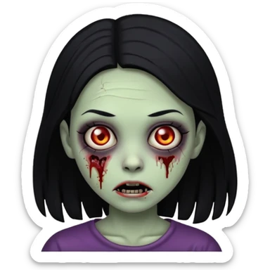 girl zombie with black hair and black background sticker