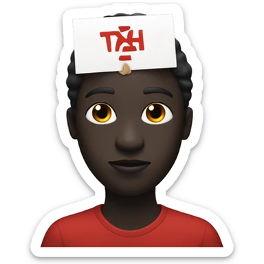a black figure with white eyes holding a sign above his head that says "TXH" in a red color sticker