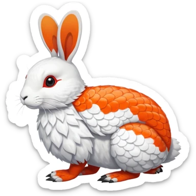 Rock Ptarmigan-Snowshoe-Hare-Koi-Fish-Pokémon-Fakémon-Animal-hybrid, full body, with red marking over eye sticker