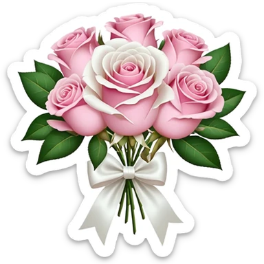 bouquet of pink and white roses and white satin bow sticker
