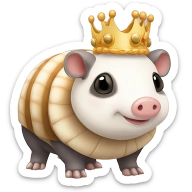Beige and white piebald chubby round armadillo pig panda centipede armadillo wearing a crown sticker