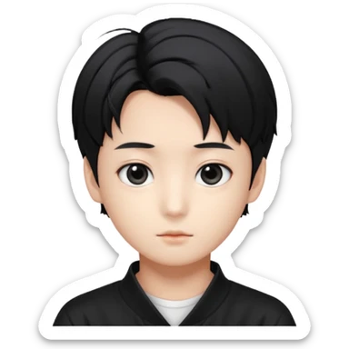 Korean boy with black hairs and black eyes, very beautifull like korean idol, and look like jungkook from bts sticker