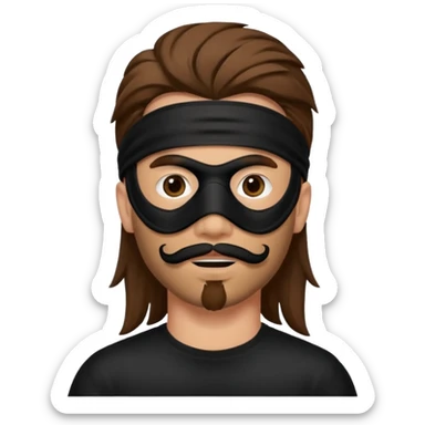 A guy with a brown mullet and a black mask over his mouth and nose sticker