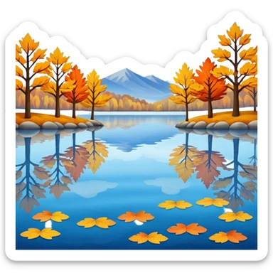 Beautiful lake during the fall, felt texture, scrapbooking sticker