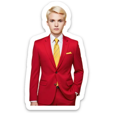 "A bust of a professional man wearing a red blazer with yellow accents, a yellow dress shirt, and a red tie, symbolizing career growth and opportunities. He has a confident expression, short well-groomed hair, and a determined look. Behind him, a financial or business growth chart (📈) with a bold red upward-trending arrow is displayed, reinforcing the theme of progress and success. The background is minimalistic, with clean lines focusing on the man’s upper torso and the business chart. The overall design is modern, professional, and business-oriented. sticker
