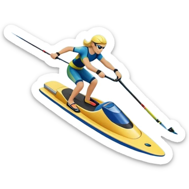 An icon showing water skis on the surface of the water, with the skis cutting through the waves, and a distant boat in the background creating a wake. The design highlights the smooth, dynamic motion of water skiing. Transparent background emphasizes the thrill of the sport sticker