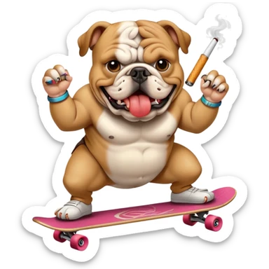 Bulldog riding a skateboard with a cigarette in mouth  sticker