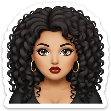glasses, big plus size, darker tan skin, long black curly hair, baddie,pretty, makeup, lipliner, black eyeliner, long hair sticker