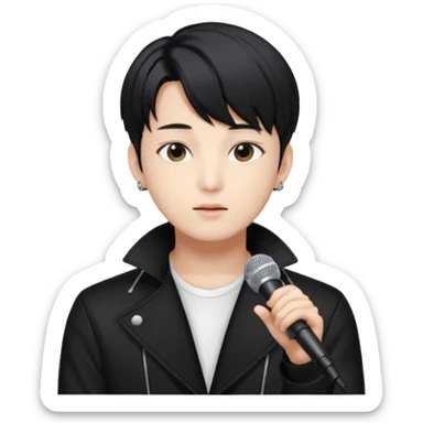Draw a Korean male idol with black parted hair, earpiece mic & stylish stage outfit, inspired by Jungkook of BTS. sticker