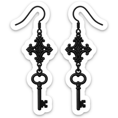 goth earrings, black key, vintage gothic, mysterious sticker