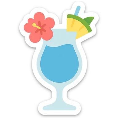 blue tropical cocktail with hibiscus and pineapple garnishes sticker