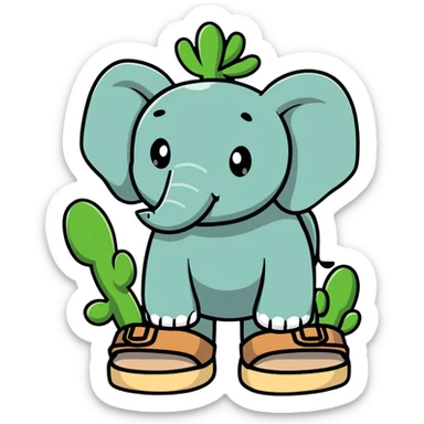 Larili Larila, cactus-textured elephant with large Birkenstock sandals sticker