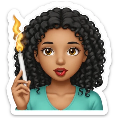 Black girl with eyelashes and curly hair smoking weed with it in her mouth sticker