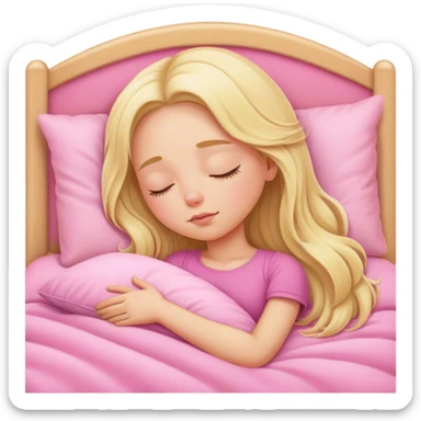 blonde girl with long hair asleep in pink bed sticker