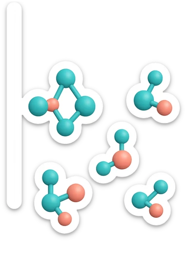 emoji 3d stile iphone di cinque molecole chimiche turchesi e rosa salmone che fluttuano in aria 3d sticker