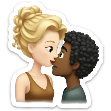 A blonde girl with pale skin kisses a light-skinned brown guy with curly black hair sticker