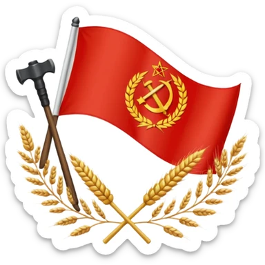 The flag of East Germany (the German Democratic Republic or GDR) consisted of the traditional German black, red, and gold horizontal tricolor, distinguished by a central emblem of a Centered in the red band, the national emblem featured a hammer, a compass, wreath of wheat. sticker