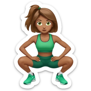 Beautiful woman with light brown shoulder length hair popping a squat without any weights. Make her with a little lighter, brown hair and green eyes sticker