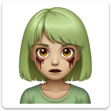 make a female zombie emoji, with bangs and hair a little longer than the shoulder light brown  sticker