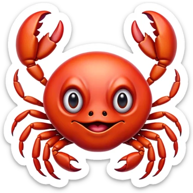 Cinematic Realistic Comical Crab Portrait Emoji, Head tilted dramatically with an exaggeratedly amused expression, featuring a striking, glossy red shell with bold natural textures and a whimsically formed face with wide, expressive eyes full of playful disbelief, rendered with lifelike detail and vibrant coastal hues, high shine, dramatic yet playful, styled with an air of cheeky seaside mischief, soft glowing outline, capturing the essence of a spirited and over‐the‐top crab that looks ready to pinch its way into viral fame! sticker