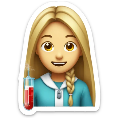 smiling girl with long hair with a thermometer in her mouth and looking sick sticker