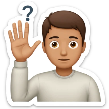 Confused guy with a 6 above his left hand and a 7 above his right hand sticker