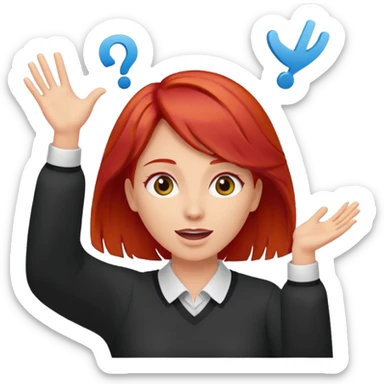 lady with red hair throwing her ands in the air saying why sticker