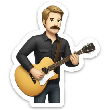 white man with combed back short brown hair and mustach playing a guitar chubby sticker