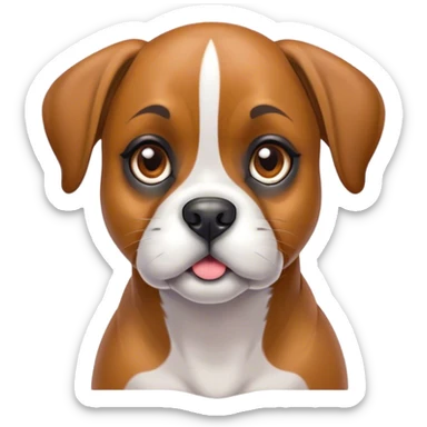 Cinematic Cute Fawn Boxer dog Portrait Emoji, Head tilted playfully and inquisitively, with a glossy fawn Fur highlighted by a white muzzle and chest, round, sparkling brown eyes filled with curiosity, Simplified yet irresistibly adorable features, highly detailed, glowing with a warm, friendly glow, high shine, affectionate and lively, stylized with a touch of whimsy, bright and endearing, soft glowing outline, capturing the essence of a mischievous yet loving pup, so playful it feels like it could bound out of the screen and into your arms! sticker