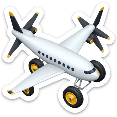 The aircraft's landing gear is one inflated, plump wheel with a strut, black in color, cartoon-style, isometric sticker