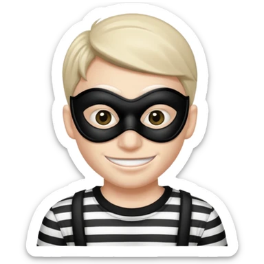 a portrait of robber, mask-wearing with sneaky eyes and a mischievous grin sticker