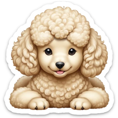 Meme-Worthy Cute Sleeping Cream Poodle Portrait Emoji, Head resting peacefully with a contented smile, showcasing a delightfully elegant build and a luxuriously soft, curly cream Fur, eyes shut in a serene nap, Simplified yet hilariously adorable features, highly detailed, glowing with a soft, drowsy light, high shine, relaxed and utterly lovable, stylized with an air of playful laziness, bright and heartwarming, soft glowing outline, capturing the essence of a comically sleepy companion, so meme-worthy it feels like it could instantly become the next viral sensation of adorable slumber! sticker
