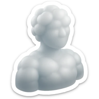 person made entirely of white fluffy convex clouds, shoulder up, front view, matte glass style sticker