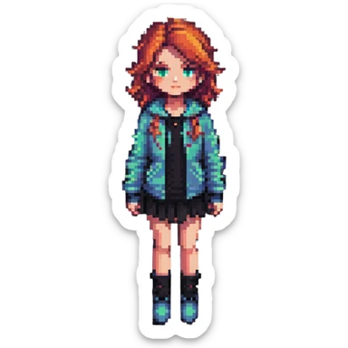 modern pixel art female character with contemporary clothing and hairstyle sticker