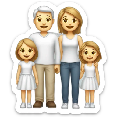 Famille de 5 personnes blanches. Maman papa et 3 filles sticker
