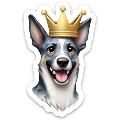 A smiling malinois dark blue merle color, without red and white color with a crown on his head sticker