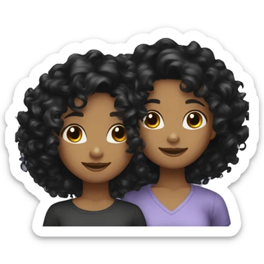2 girls curly hair and wavy black color hair friends sticker