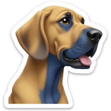 blue and yellow bloodhound singing in the snow. sticker